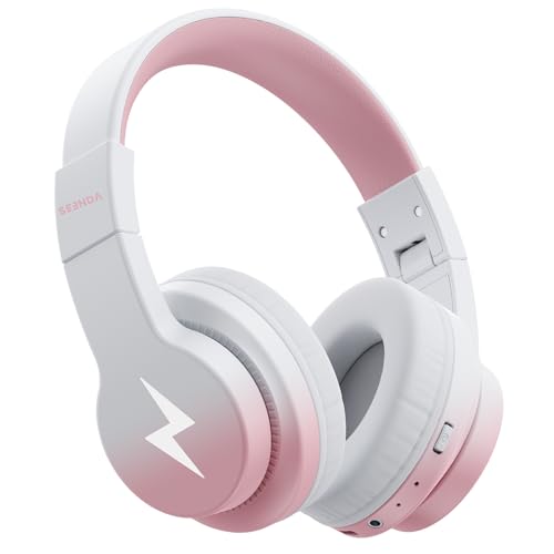 seenda JCH-01 Kids Bluetooth Headphones, 85/94dB, 3 Light Modes,Pink&White