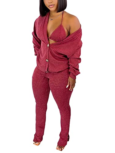 imbpceu Women's Ribbed Knit 3 Pcs Sweatsuits...