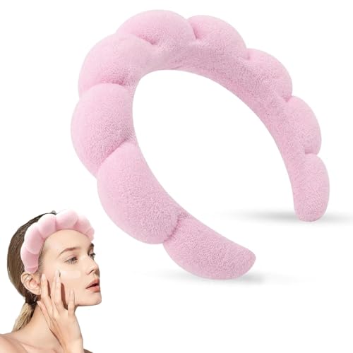 smartelf Skincare - Bandeau rose à bulles - Pour la peau - Pour le maquillage - Bandeau cosmétique - Bandeau éponge