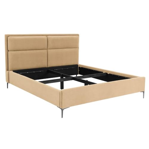 Image of Wakefit Bed | King (78 X 72) Solid Wood Bed, Upholstered, Without Storage, 3 Year Warranty - Zewail - Napoli Beige