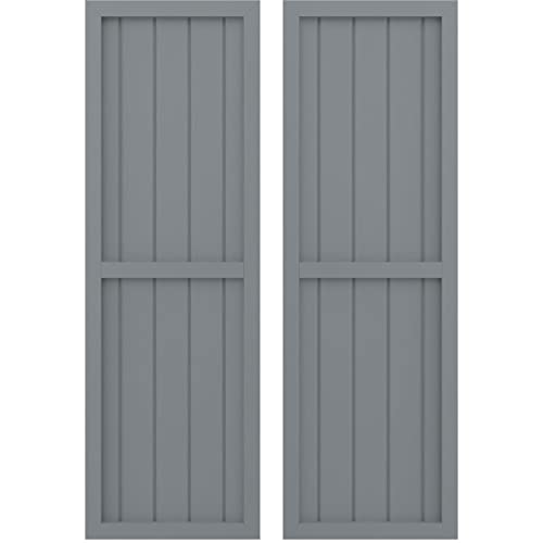17 1/2"W x 58"H Americraft Five Board Exterior Real Wood Two Equal Panel Framed Board-n-Batten Shutters (Per Pair), Ocean Swell
