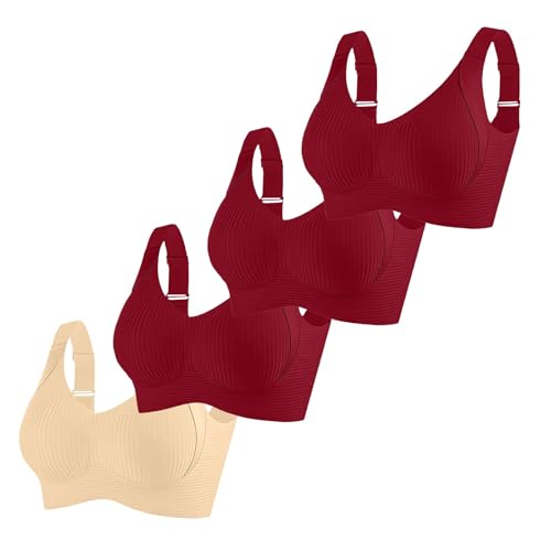 ZTFYKLIN Sujetador Reductor para Mujeres Mayores con Cierre Frontal, Transpirable Y Sin Aros, 4 Unidades Sujetadores Relleno Aros (Q, M) Mujer Push Up Top Deportivo Talla Grande Encaje Pack