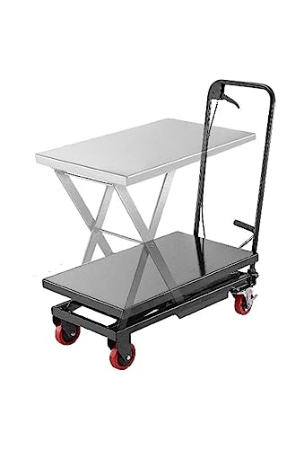 Carrello elevatore idraulico a forbice 500LBS Tavolo elevatore manuale for impieghi gravosi Altezza regolabile for la consegna di magazzini di fabbriche Migliora l'efficienza(Beige)