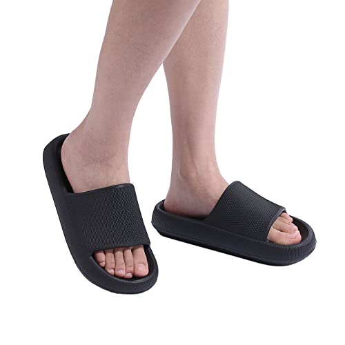 Shevalues Pillow Soft Slide Sandals For Women Men Non-Slip Shower Shoes Bath Slippers Summer Beach Slides, Black 39-40 #TOP5