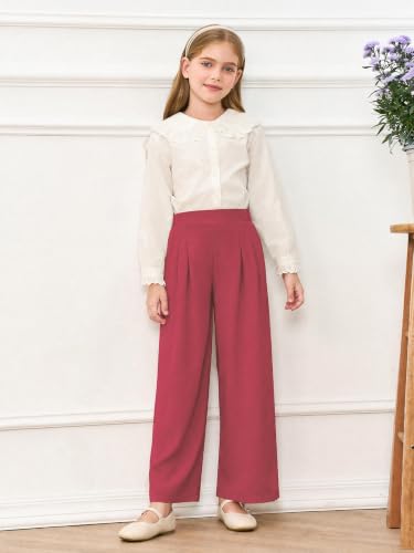 Image of Haloumoning Girls Uniform Pants Kids Wide Leg Dress Pants 5-14 Years