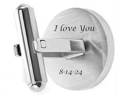 Personalized Circle Silver Stainless Steel Cufflinks Monogram Custom Engraved Free - Ships from USA3
