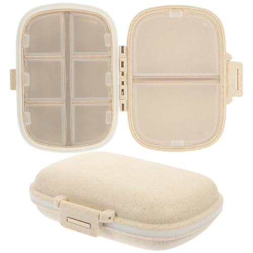 HOODANCOS Estuche Portátil para Medicamentos 8 Compartimentos Doble Capa Hermético 2 Piezas Color Beige Organizador Semanal Dispensador Viaje Uso Doméstico