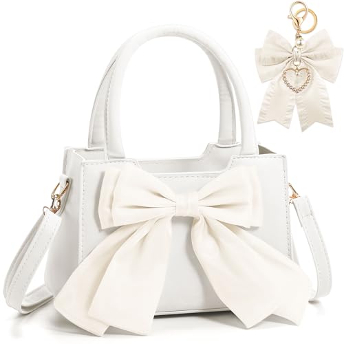 Abbylike Cute Purses for Women Leather Crossbody Handbags with Bow Charm, Adjustable Shoulder Strap and Top Carry Handle