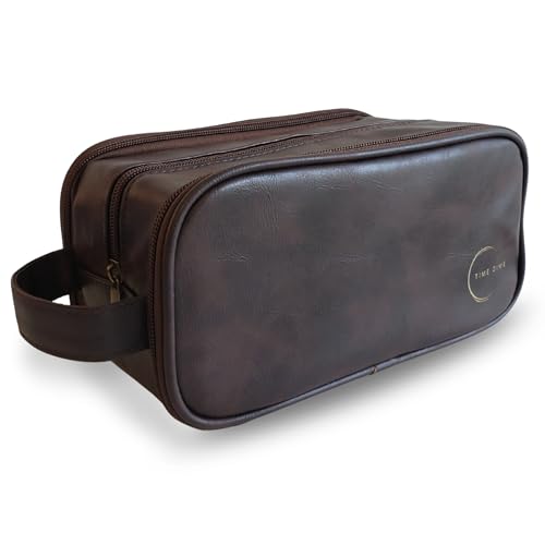 Premium Men’s Toiletry Bag with Drawstring Pouch – Durable Water-Resistant Leather-Look Travel Organizer for Shaving, Grooming & Hygiene Essentials (Dark Brown)