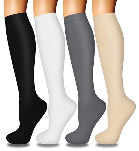 Image of Iseasoo 4 Pairs Compression Socks for Women Circulation-Best Support for Nurses,Running,Athletic,Travel