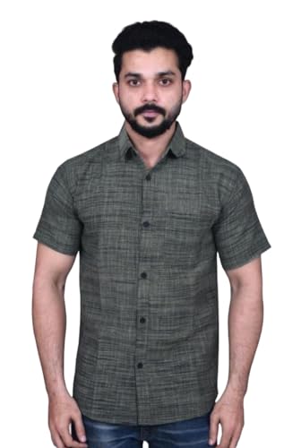 Image of Men's Pure Khadi Cotton Half Sleeves Solid Casual Shirts