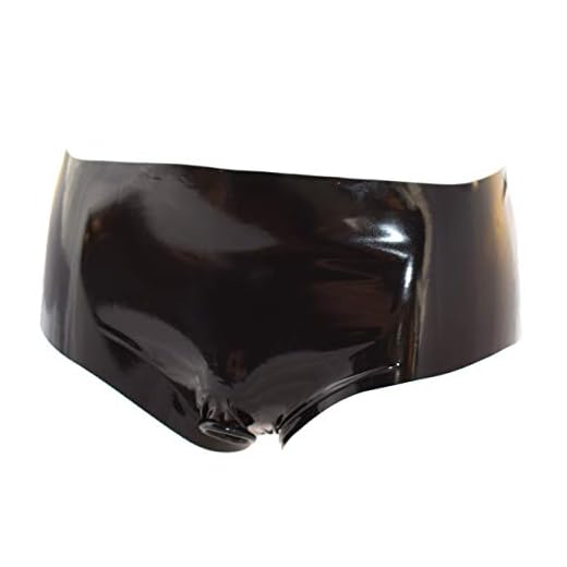 Rubberfashion Latex Slip mit Penis Ring - Latexslip für Herren und Männer - sexy Rubber Pants offen mit Penisring schwarz 0.4mm M