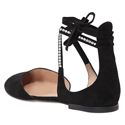 YDN Women Chic Round Toe Ankle Wrap D'Orsay Ballet Flats Lace Up Cutout Faux Suede Ballerina Dress Shoes3