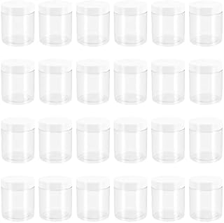PINGEUI 24 Pack 250ml Clear Round Plastic Jars with Lid, BPA Free Wide Mouth Plastic Container, Empty Sample Storage Pot Jars for Slime, Food, Spices, Liquids, Crafts