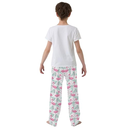 Tropical Flamingo Love Heart Boys Long Pants Soft Trousers Elastic Waist Kids Lounge Bottoms with Pockets S-XL3