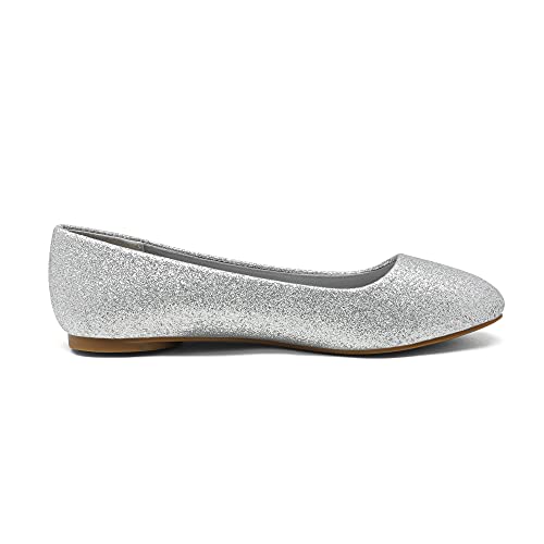 DREAM PAIRS Women's Sole-Simple Ballerina Walking Flats Shoes,Size 9,Silver/Glitter,Sole-Simple