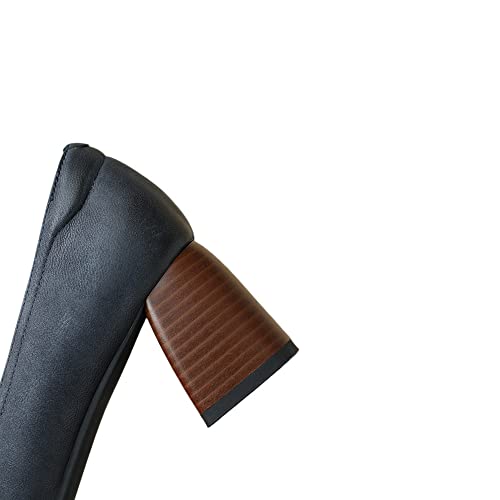 TinaCus Women's Square Toe Genuine Leather Handmade Mid Chunky Heels Slip On Vintage Pumps Shoes3