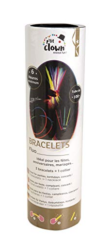 P'TIT Clown - 14700 - Bracelet Lumineux 20 cm - Tube de 100 - Coloris Assorties - Accessoires de Fête Fluorescents pour Festival, Carnaval, Anniversaire, Mariage, Noël, Nouvel an