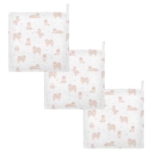 Image of vvfelixl Baby Cotton Washcloths Pomeranian German Spitz Infants Bath Towel for Unisex Puppy Face Towels for Newborn, Natural Baby Wipes Delicate Skin, 11.8 X 11.8 inch, one sizex3