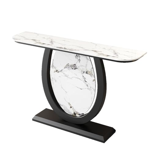 JIAOCKJIAO Mesa Consola Estrecha, Mesa de Entrada con Tablero de Pizarra, Consola Recibidor para Recibidor con Base Geométrica, Contemporánea Recibidor Mesa para Entrada, Pasillo(White B+Black,31in/80