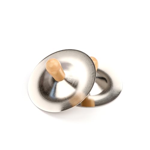 3.54\" Mini Finger Cymbals Silver Small Hand Cymbals for Belly Dance Kids Cymbals with Wooden Handle Tiny Cymbals