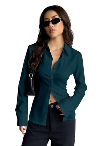 Image of JANIX Women's Solid Shirt | Full Sleeve Button Down Collared Shirt | Regular Fit Casual Formal Office Wear Western Top