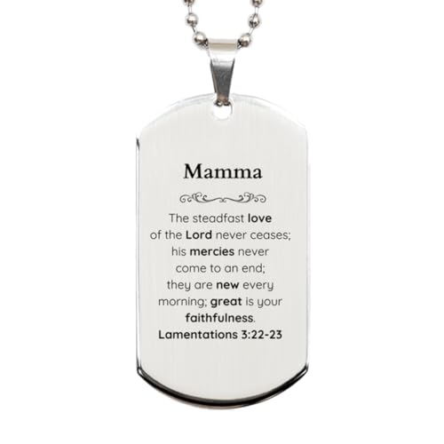 SOFEELSTORE Mamma Lamentations 3:22-23 Silver Dog Tag Christian Scripture for Mamma Birthday Christmas The Steadfast Love of The Lord Never ceases; his Mercies Never Come to an end.