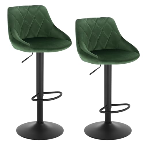 WOLTU 2X Taburete de Bar con Respaldo Terciopelo Taburetes Alto Cocina Regulable en Altura Taburete Giratorio Sillas Bar Taburete de Escritorio Verde Oscuro BH219dgn-2