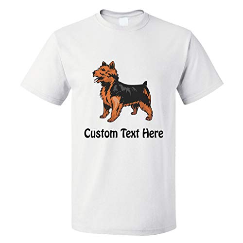 Custom Funny Graphic T Shirts for Men Australian Terrier Cotton Top White Personalized Text Here 2X Large