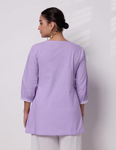 Image of Amazon Brand - Myx Women Pure Cotton Embroidered Short Kurti | Tunic | Short Kurta (Available in Plus Sizes)