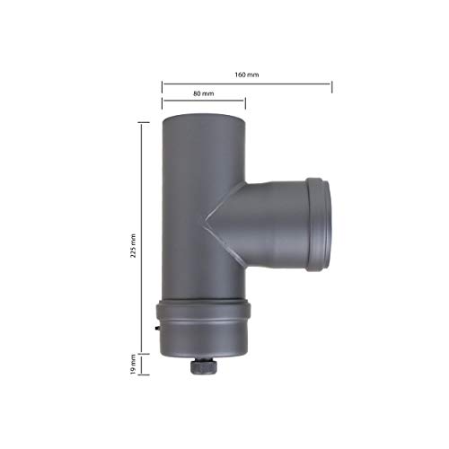 LANZZAS Tubo de pellets en T con cápsula de condensado, diámetro DN Ø 80 mm, en color gris fundido, pellets, tubo de estufa, tubo de humo, pieza en T, para su estufa de pellets. - imagen 5