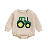 FIOMVA Baby Boy Sweatshirt Romper Fall Winter Clothes Outfits Farm Tractor Embroidered Sweater Onesie Long Sleeve Bubble Romper Bodysuit Newborn Clothing 6 9 12Months