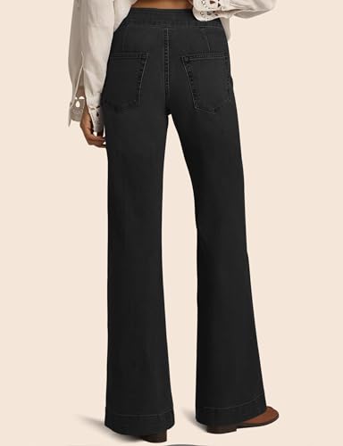 High Waisted Wide Leg Jeans Stretchy Flare Jeans for Women Loose Baggy Denim Pants with Pockets Y2K Trendy2