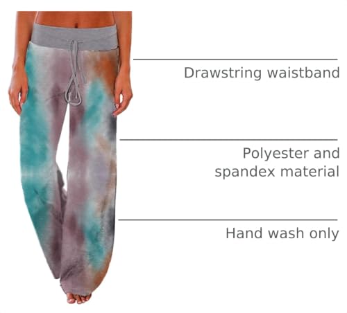Image of iChunhua Women's Comfy Stretch Floral Print Drawstring Palazzo Wide Leg Lounge Pant
