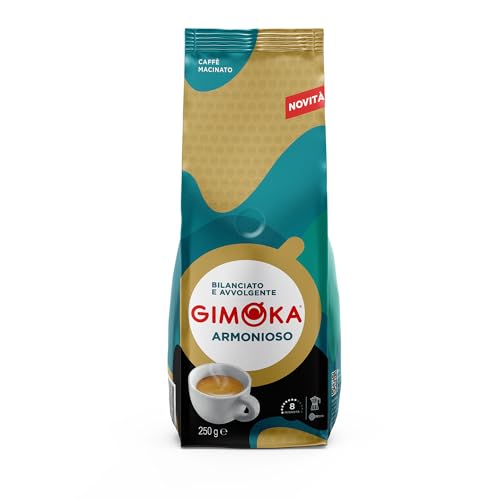 Gimoka caffè macinato Armonioso – Miscela arabica e robusta - (Confezione da 250 Grammi) - Adatto per Moka - Intensità 8