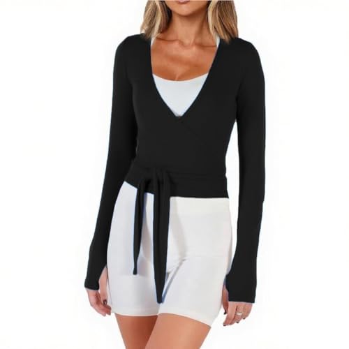Dancenter Women Crop Wrap Top Thumb Hole Long Sleeve...