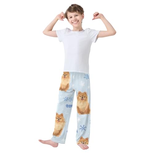 Pomeranian Snowflake Boys Long Pants Soft Trousers Elastic Waist Kids Lounge Bottoms with Pockets S-XL3