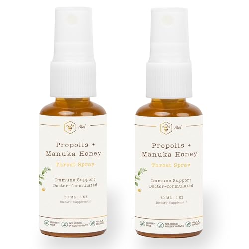 Image of Propolis Throat Spray with Manuka Honey & Bee Propolis By Mel Honey, Soothing Throat Comfort, Immune Support, Gluten-Free, Alcohol-Free, Non-GMO, Keto, 1.01 fl oz (2 Pack)