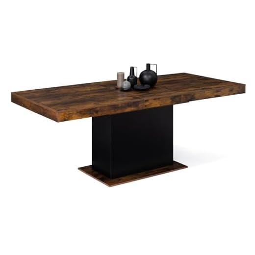 IDMarket – Mesa de comedor extensible Eden 6-10 personas, madera, efecto envejecido y negro, 160-200 cm