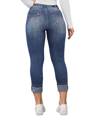 Flamingals Women's Curvy Capri Jeans Skinny Stretchy Butt Lifting Jeans Ripped Denim Jeans3