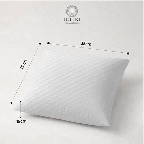 Image of Memory Foam Pillow Set of 2, Jacquard Breathable Cotton Cover, Mite Resistant Sofa Cushion for Office Car Chair, Moisture Wicking Comfort, Vacuum Packed, White Bedding,35 x 35 x 15 cm