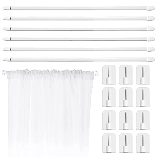 6 Piezas Barra de Cortina Ajustable Barra de Cortina de Plástico Barra de Cortina Autoadhesiva Barras de Cortina Extensibles con 12 Ganchos para Ventanas Puertas Armarios 39.8 - 69.9cm (Blanco) Cover