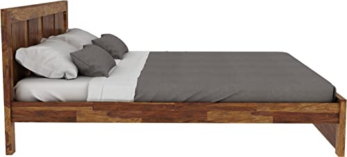 Image of Wooden King Size Bed Without Storage | Wooden Double Bed Cot Bed for Bedroom Furniture | Palang Double Bed for Hotels | Solid Sheesham Wood | Mattress Size: 78 X 72 Inch, Brown
