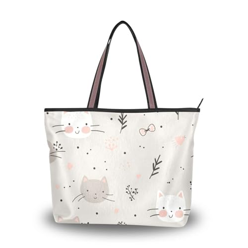 SyXIOP Petit sac à main en tissu de soie avec fermeture éclair pour femme - Motif chat gris, Chat gris mignon dessin animé, Medium