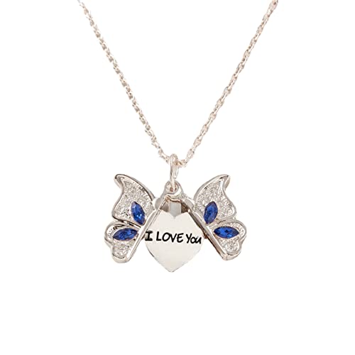 Collar con colgante de mariposa con grabado 'I Love You', regalo para mujeres, novia, collar de copo de nieve, metal, Sin gemas
