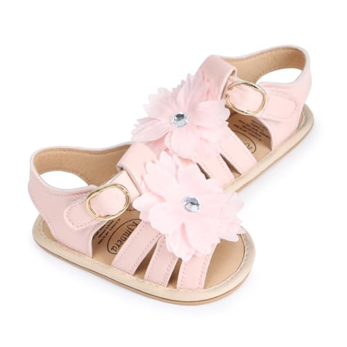 Image of HsdsBebe Baby Girls Sandals Bohemia Flower Bow Soft Sole Toddler First Walkers Beach Summer Shoes