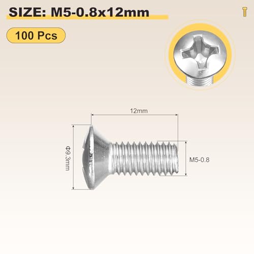 Image of METALLIXITY Semi-Countersunk Oval Head Machine Screws (M5-0.8x12) 100Pcs, 304 Stainless Steel Phillips Cross Recessed Machine Screw Bolts - for Furniture Assembly DIY Projects, Silver
