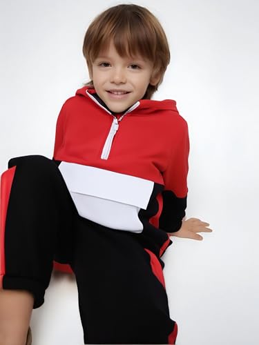 Image of Azmxynol Boys Clothes Kids Little Boy Color Block Half Zip Hoodie & Jogger Pants 2 Piece Outfit Set,4-12 Years