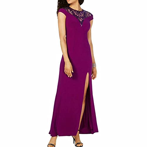 Adrianna Papell Womens Plus Sequined Illusion Evening Dress Purple 8