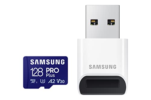 Samsung PRO Plus microSD-Karte + USB-Kartenleser, 128 GB, Für Mobile Gaming auf Smartphones, Tablet und Handheld Konsolen, UHS-I U3, Full HD & 4K UHD, 180 MB/s Lesen, 130 MB/s Schreiben, MB-MD128SB/WW